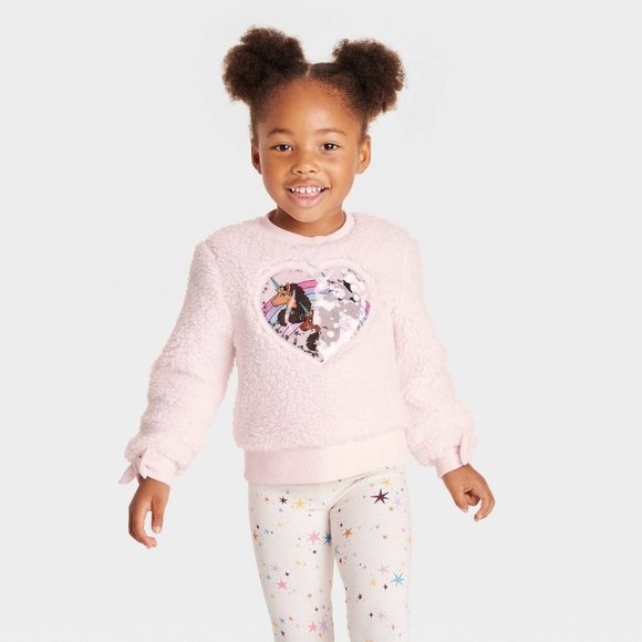 Toddler Girls' Afro Unicorn Solid Pullover Sweatshirt Pink 3T - Picture 1 of 8